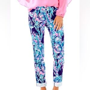 LILLY PULITZER Malorie High Rise Pants Party Paradise Blue